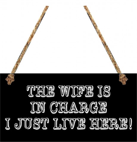 The wife is in charge I just live here! hanging sign