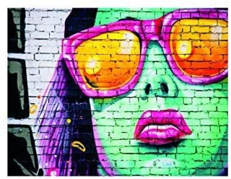 Neon mural of women wearing sunglasses