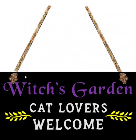 Witch's garden cat lovers welcome hanging sign