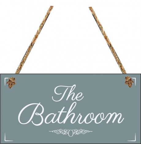 The bathroom hanging plaque