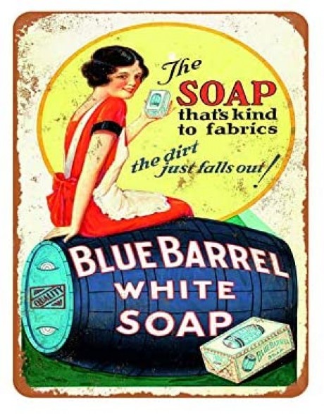 Blue barrel white bathroom toilet soap