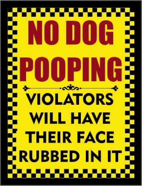 No dog pooping violators will have their face rubbed in it