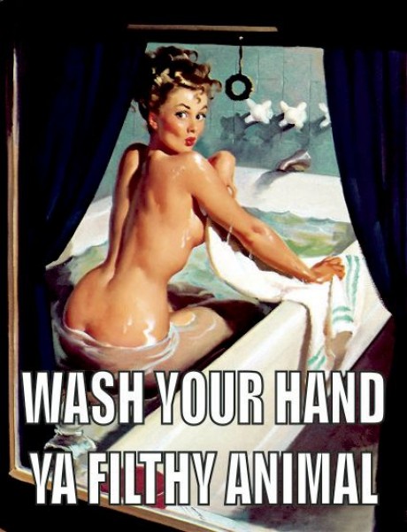 Pin up girl bathroom wash your hands ya filthy animal